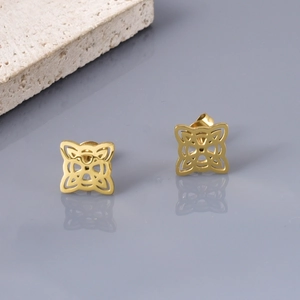 Elegante 18K vergoldete Edelstahl Ohrstecker mit doppeltem Hexenknoten für Damen Mode