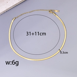Gold flat herringbone snake chain necklace 31cm with 11cm extension 0.3cm width