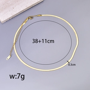 Golden stainless steel flat snake bone chain necklace with lobster clasp 38cm plus 11cm