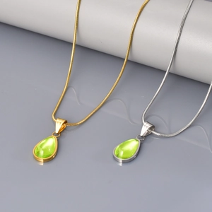 Franse stijl druppelvormige opaal ketting in goud en zilver met slangenketting