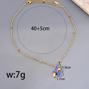 Colorful balloon dog pendant necklace in gold finish with multi-color beads, length 45cm