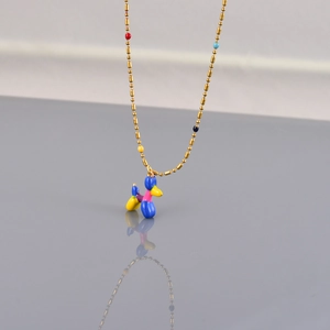 18K Gold Plated Stainless Steel Balloon Dog Pendant Necklace Colorful Enamel Animal Art Jewelry For Women Necklaces