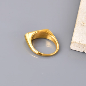 Detail eines 18K vergoldeten Siegelrings mit gebürsteter Metalltextur auf Stein