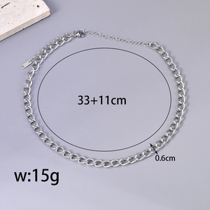 Collar de cadena cubana en acero inoxidable pulido, 0,6 cm de ancho, largo 33+11 cm