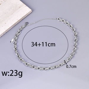 Collar de cadena cubana en acero inoxidable pulido con longitud de 34 más 11cm y ancho de 0,7cm