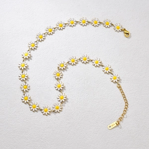 Roestvrij Staal Achttien Karaat Verguld Madeliefje Bloem Ketting Armband Emaille Bloemen Pastoraal Sieraden Voor Vrouwen Madeliefje Sieraden Cadeau