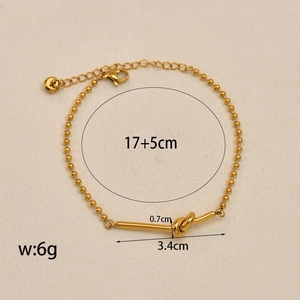 Gold-plated knot charm bead bracelet with lobster clasp and adjustable extension chain