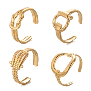 Minimalist 14K gold-plated stainless steel open rings in four geometric textured designs