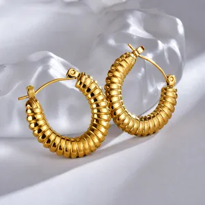 Orecchini a Cerchio Croissant Vintage in Acciaio Inossidabile per Donna Leggeri Placcati in Oro Geometrici Gioielli di Moda