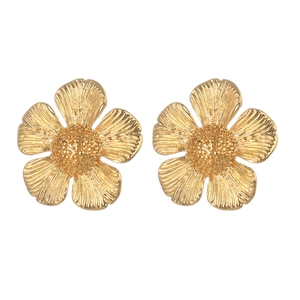 Boucles d'oreilles fleur en acier inoxydable doré avec des lignes radiales texturées