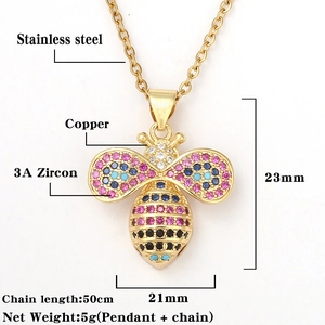Gedetailleerde maattabel voor bijenhanger met zirkoon en 50cm gouden ketting