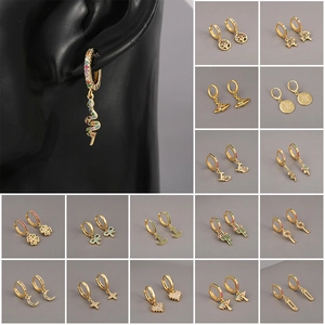 Set di orecchini a cerchio placcati oro con ciondoli in zircone colorato e varie forme