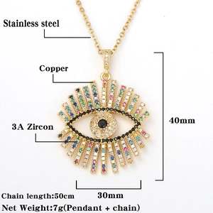 Detailoverzicht van Evil Eye hanger met kleurrijke 3A zirkoon en afmetingen
