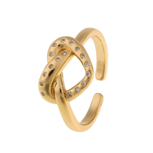 Anello aperto dorato cuore e corna con zirconi brillanti e un design minimalista