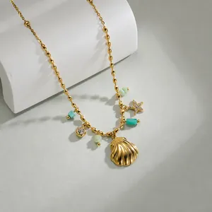 Vintage Stainless Steel Shell Starfish Pendant Necklace For Women Bohemian Gold Silver Plated Sea Snail Beach Jewelry Gift