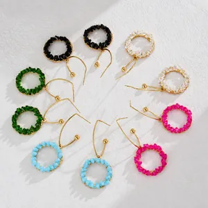 Stainless Steel Crystal Beaded Hoop Earrings For Women Boho Hollow Round Heart Drop Earring Fashion Jewelry Gift