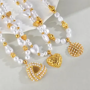 Collier de Künstliche Perles en Acier Inoxydable Vintage Français Plaqué Or Cœur Papillon Ginkgo Coccinelle Pendentif Colliers Bijoux Femme