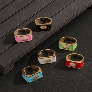 Minimalist wide gold-plated rings with colorful enamel and inlaid zircons in 6 colors