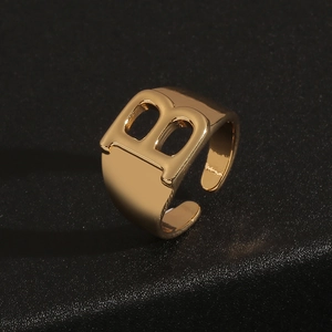 Vintage 18K gold plated chunky letter B open ring with polished finish for a hip-hop style