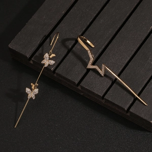Vergoldete Kupfer Zirkon Schmetterling Stern Ohrklemme Für Damen Mode Schmuck Eingelegte Strass Knorpel Ohrringe Accessoire
