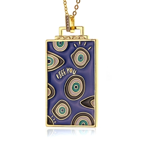 Vergoldete Evil Eye Halskette mit blauem Emaille-Anhänger und I SEE YOU Schriftzug