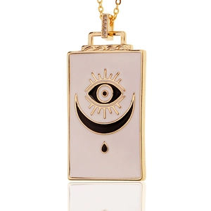 Goldener rechteckiger Anhänger mit blauem Auge, weißer Emaille und Strass-Verschluss