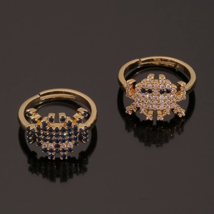 Bague Ouverte Monstre Crabe Art Pixel pour Femmes Cuivre Plaqué Or Véritable Incrusté de Zirconia Bague Ajustable Bijoux Mode