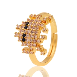 Bague crabe dorée créative avec zircons brillants et anneau ouvert ajustable