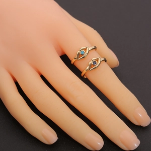 Adjustable golden evil eye open rings with blue gemstones for bohemian jewelry style