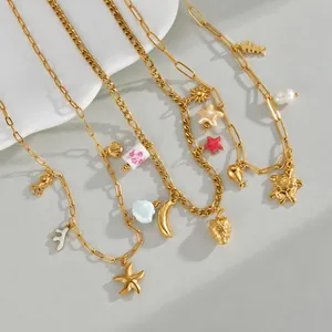 Boheemse Roestvrijstalen Oceaan Zeester Schildpad Zeepaardje Hanger Halsketting Voor Dames Vintage Vergulde Sieraden