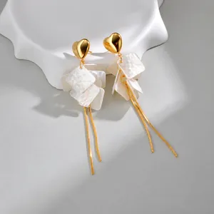 Boucles d'Oreilles Vintage en Acier Inoxydable Coeur à Longs Glands pour Femmes Plaquées Or Pendantes Géométriques Élégantes