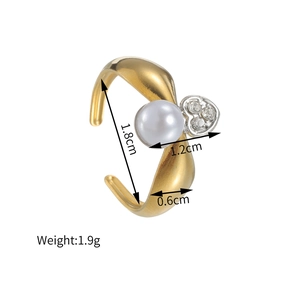 Spécifications de taille de la bague coeur perle en or 18k avec dimensions et poids