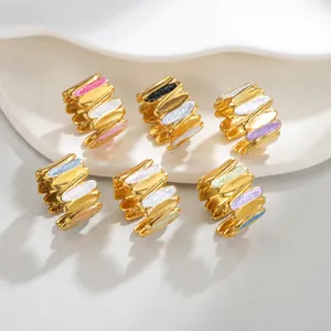 Vintage Irregular Geometric Drip Oil Open Ring For Women 18K Gold Plated Stainless Steel Adjustable Wave Finger Ring Fashion Jewelry
