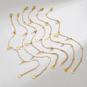Gold Plated Stainless Steel Bracelet With Zirconia Butterfly Cat Cross Evil Eye Star Sun Pendants For Women Minimalist Jewelry