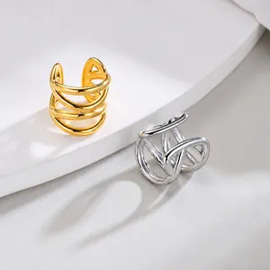 Minimalist Stainless Steel Geometric Line Ear Cuffs Gold Silver Plated Multi-layer Spiral Non-piercing Earrings For Women