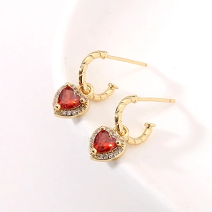 Goldene Herz-Ohrhänger mit rotem Stein und Pavé-Kristall-Halo für Damen Schmuck