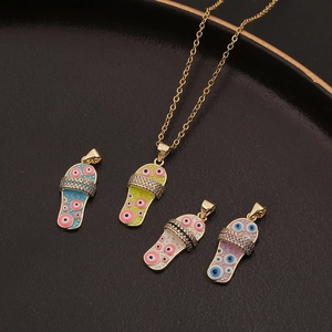 Mode Boze Oog Slipper Hanger Ketting Verguld Koper Zirkon Emaille Flip Flop Bedeltje Ketting Sieraden Voor Vrouwen