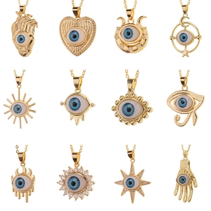 Evil Eye Hamsa Hand Heart Pendant Necklace Gold Plated Copper Zircon Amulet Protection Jewelry For Women Party Gift