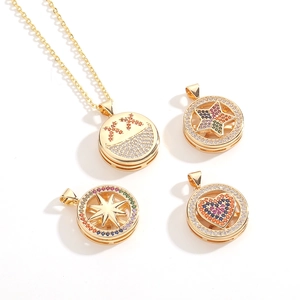 360 Graden Draaibare Hart Smiley Ster Hanger Halsketting Koper Zirkonia Verguld Mode Sieraden Voor Dames