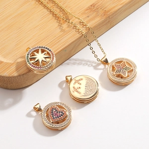 Gouden roterende hangers met gekleurde kristallen en 360-graden hart ster ontwerp ketting