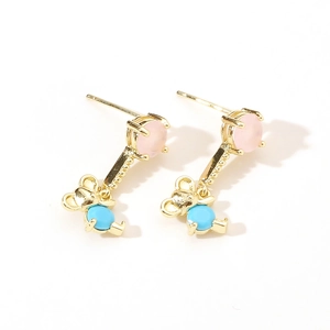 Golden drop earrings featuring pink gemstone studs and cute blue koala pendants for women