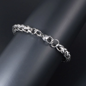 Vintage stainless steel wheat chain bracelet with secure lobster clasp for men and women
