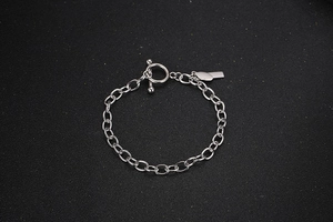 Detailaufnahme eines Titanstahl-Kettenarmbands mit T-Verschluss und kleinen Anhängern