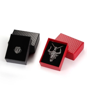 Vintage embossed religious ring and bull head pendant necklace in luxury jewelry gift boxes