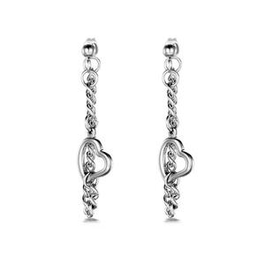 Boucles d'oreilles en acier titane argenté avec pendentif cœur évidé et franges