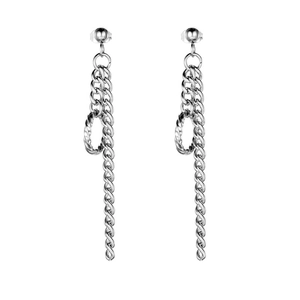 Zilveren titanium stalen oorbellen met kettingkwastje en getextureerde ring punk
