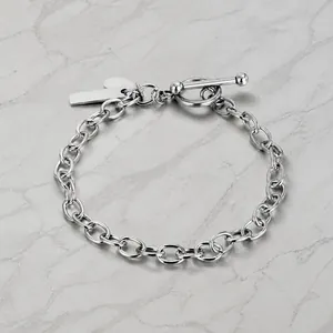 Minimalistisch Titanstahl Gliederkette Armband Für Damen Herren Herz Stab Anhänger Knebelverschluss Poliert Silber Schmuck Geschenk