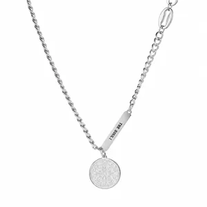 Stainless Steel Asymmetric Chain Necklace St Benedict Medal Coin Pendant THE SOUL Tag Streetwear Hip Hop Jewelry