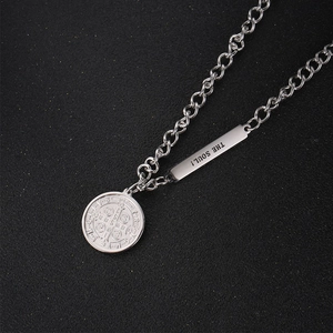 Silver stainless steel OT buckle necklace with rectangular soul plaque and coin pendant