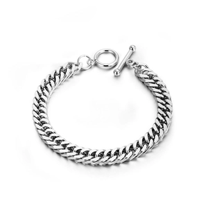 Bracciale da uomo in acciaio al titanio con catena groumette e chiusura a barra a T